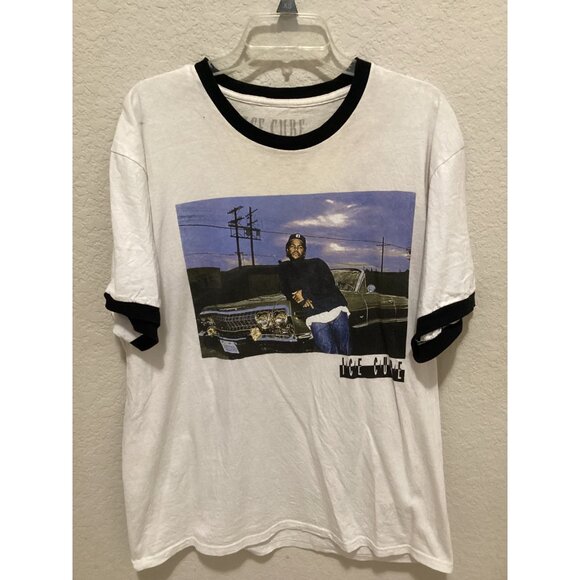Ice Cube Graphic Ringer T-Shirt White & Black L - Picture 2 of 5